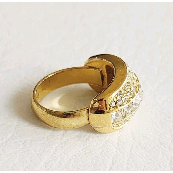 Vintage Christian Dior Gold Plated Crystal  Ring Adjustable - Picture 4 of 6